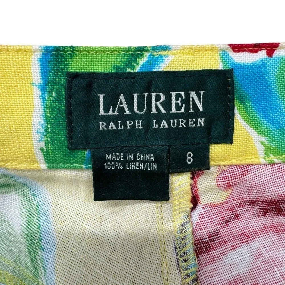 Lauren Ralph Lauren Linen Cropped Pants Women’s 8 Yellow Floral Tropical Hawaii - Picture 7 of 16